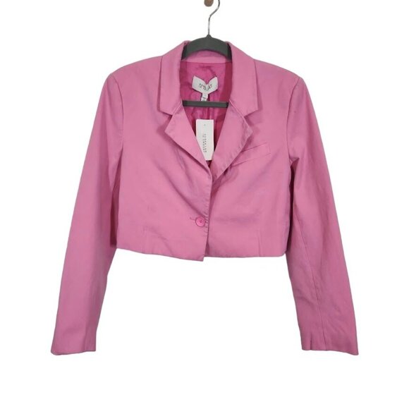 DEREK LAM 10 CROSBY Courtney cropped cotton-blend blazer - Bright Pink - Size 8 - Picture 2 of 11